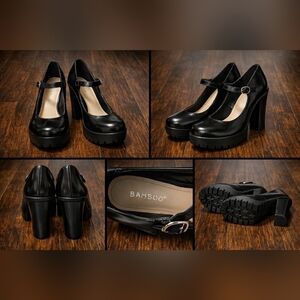 BAMBOO Black Mary Jane Chunky Platform Heels Sz 8.5